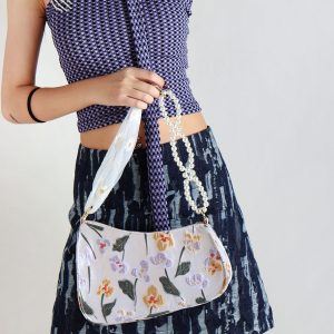2022 Women's Three-Dimensional Embroidered Lace Pearl Chain Underarm Crossbody Bag - Trendy Niche Handbag