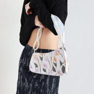 2022 Women's Three-Dimensional Embroidered Lace Pearl Chain Underarm Crossbody Bag - Trendy Niche Handbag