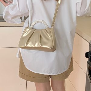 2023 Pearl Color Pleated Cloud Women's Handbag - Versatile Wrist & Shoulder Crossbody Bag for Chic Style
