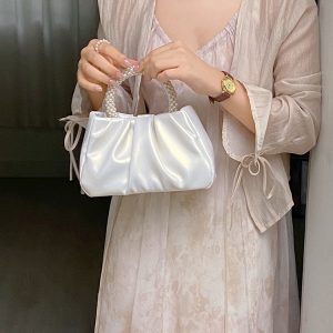 2023 Women's Pearlescent Ruffled Cloud Handbag - Mini Crossbody Shoulder Bag in Trendy Color