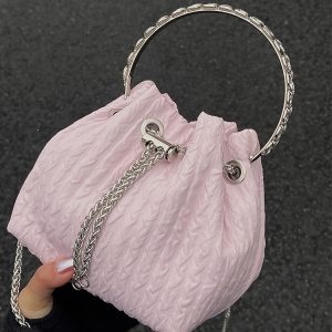 2023 Women's Rhinestone Round Ring Bucket Bag - Sweet Chain Shoulder Crossbody Handbag, Trendy Fashion Accessory