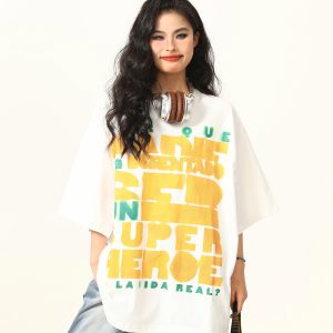 2024 Summer American Vintage Short Sleeve Letter Print T-Shirt for Men and Women - Street Style Couples Top