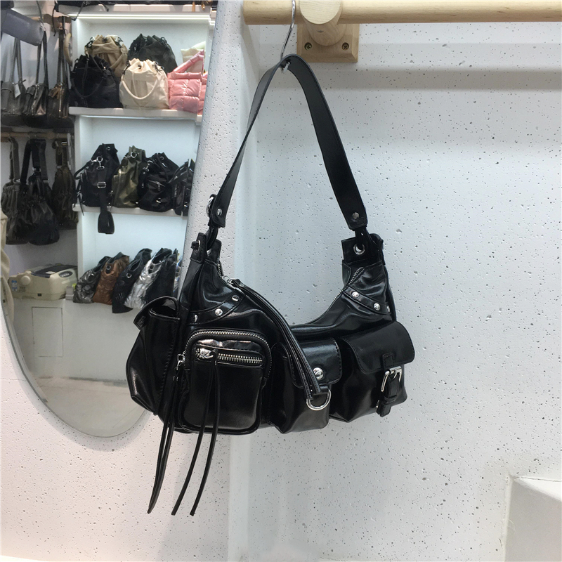 2024 Women's Multi-Pocket Rivet Tote Bag - Hot Girl Underarm Motorcycle Style Shoulder Crossbody Bag