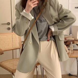 2025 Autumn Women's Oversized Black Suit Jacket, Casual Loose Blazer, Slimming Design for Stylish Fall Looks