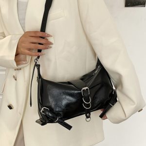 2025 Black Soft Leather Large Capacity Casual Tote Bag for Women - Korean Style Fashion Shoulder and Crossbody Bag
