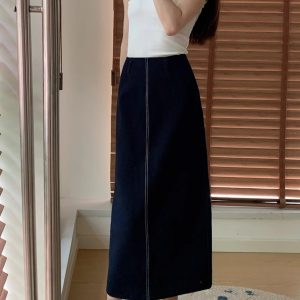 2025 Cowboy Split Long Skirt for Women, Elegant High Waist Plus Size Commuter Skirt, Straight Half Design, Wrinkle-Resistant with Belt