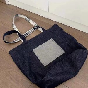 2025 Denim Plaid Spliced Tote Shoulder Bag, Large Capacity Versatile Commute Handbag for Everyday Use