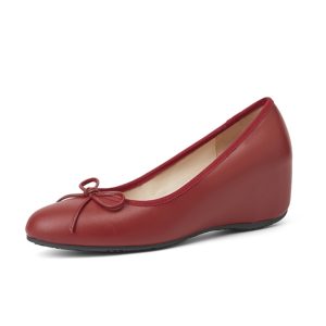 2025 New Spring Summer Women's Red Wedge Heels - First Layer Cowhide, Height-Increasing Shallow Mouth Design