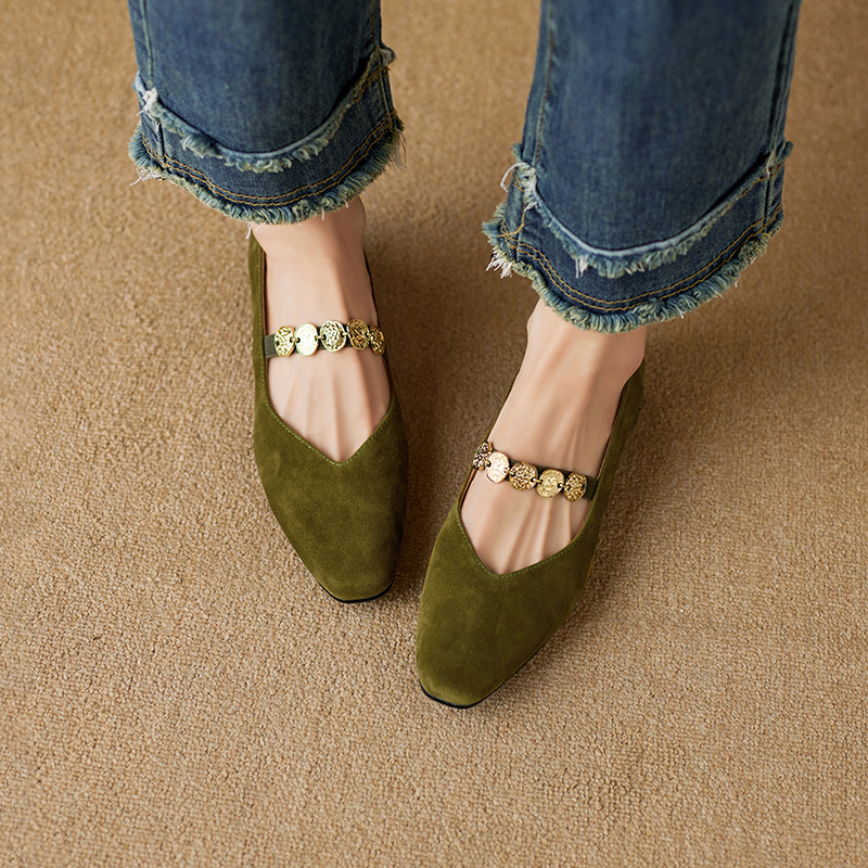 2025 New Women's Genuine Leather Square Toe Mary Jane Flats with Coin Chain - Comfortable Low Heel Versatile Shoes 2025 New Women's Genuine Leather Square Toe Mary Jane Flats with Coin Chain - Comfortable Low Heel Versatile Shoes