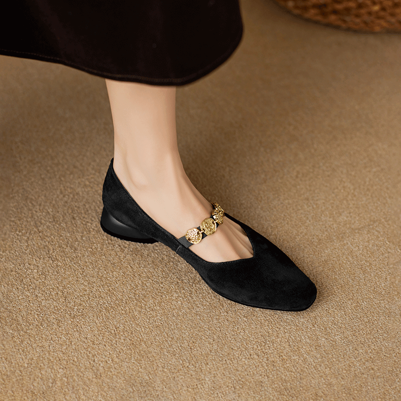 2025 New Women's Genuine Leather Square Toe Mary Jane Flats with Coin Chain - Comfortable Low Heel Versatile Shoes 2025 New Women's Genuine Leather Square Toe Mary Jane Flats with Coin Chain - Comfortable Low Heel Versatile Shoes