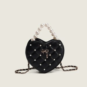 2025 Pearl Heart Mini Crossbody Bag - Niche Lolita Style with Chanel-Inspired Chain Shoulder Strap