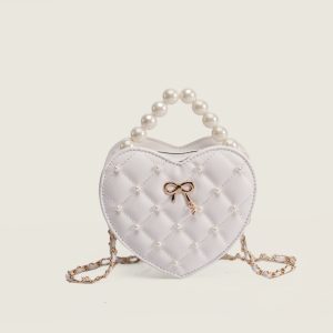 2025 Pearl Heart Mini Crossbody Bag - Niche Lolita Style with Chanel-Inspired Chain Shoulder Strap