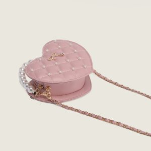 2025 Pearl Heart Mini Crossbody Bag - Niche Lolita Style with Chanel-Inspired Chain Shoulder Strap