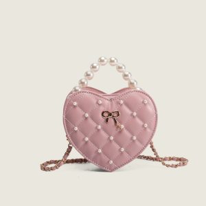 2025 Pearl Heart Mini Crossbody Bag - Niche Lolita Style with Chanel-Inspired Chain Shoulder Strap