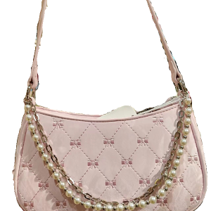 2025 Pink Butterfly Baguette Bag for Women - Pearl Metal Chain, Diamond Pattern, Casual Underarm & Crossbody Style