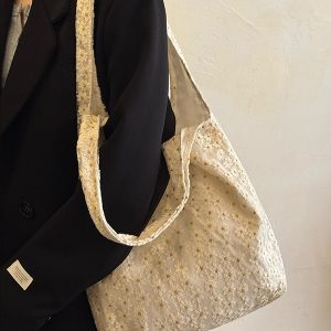 2025 Small Daisy Lace Canvas Shoulder Bag for Women, Large Capacity Niche Commuter Tote, Trendy Everyday Style
