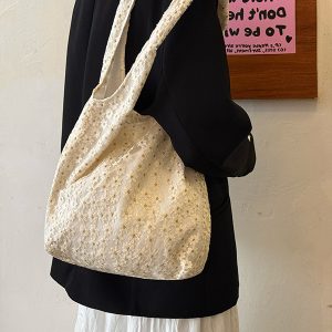 2025 Small Daisy Lace Canvas Shoulder Bag for Women, Large Capacity Niche Commuter Tote, Trendy Everyday Style