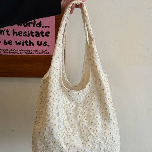 2025 Small Daisy Lace Canvas Shoulder Bag for Women, Large Capacity Niche Commuter Tote, Trendy Everyday Style