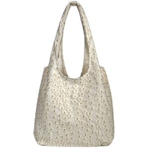2025 Small Daisy Lace Canvas Shoulder Bag for Women, Large Capacity Niche Commuter Tote, Trendy Everyday Style