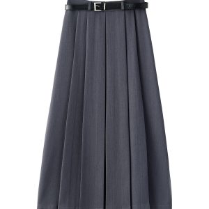 2025 Spring Apricot Pleated Midi Skirt for Women, High-End A-Line Design, Trendy Spring Fashion