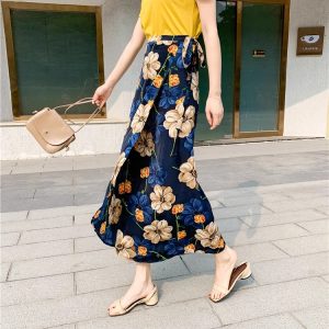 2025 Summer A-Line Floral Beach Skirt for Curvy Hips & Thighs - Irregular Long Design, Perfect for Boho and Y2K Styles