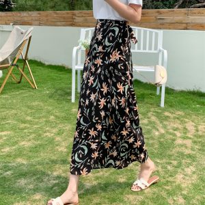 2025 Summer A-Line Floral Beach Skirt for Curvy Hips & Thighs - Irregular Long Design, Perfect for Boho and Y2K Styles