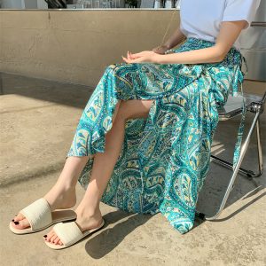 2025 Summer A-Line Floral Beach Skirt for Curvy Hips & Thighs - Irregular Long Design, Perfect for Boho and Y2K Styles