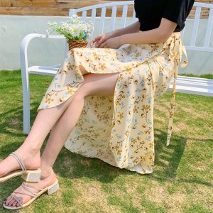 2025 Summer A-Line Floral Beach Skirt for Curvy Hips & Thighs - Irregular Long Design, Perfect for Boho and Y2K Styles