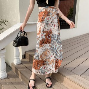 2025 Summer A-Line Floral Beach Skirt for Curvy Hips & Thighs - Irregular Long Design, Perfect for Boho and Y2K Styles