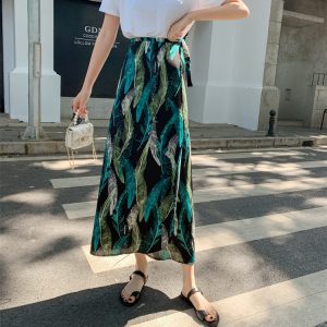 2025 Summer A-Line Floral Beach Skirt for Curvy Hips & Thighs - Irregular Long Design, Perfect for Boho and Y2K Styles