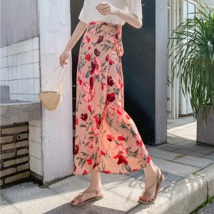 2025 Summer A-Line Floral Beach Skirt for Curvy Hips & Thighs - Irregular Long Design, Perfect for Boho and Y2K Styles