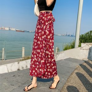 2025 Summer A-Line Floral Beach Skirt for Curvy Hips & Thighs - Irregular Long Design, Perfect for Boho and Y2K Styles