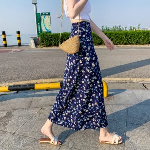 2025 Summer A-Line Floral Beach Skirt for Curvy Hips & Thighs - Irregular Long Design, Perfect for Boho and Y2K Styles