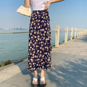 2025 Summer A-Line Floral Beach Skirt for Curvy Hips & Thighs - Irregular Long Design, Perfect for Boho and Y2K Styles