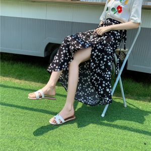 2025 Summer A-Line Floral Beach Skirt for Curvy Hips & Thighs - Irregular Long Design, Perfect for Boho and Y2K Styles