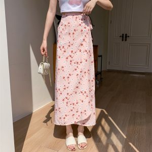 2025 Summer A-Line Floral Beach Skirt for Curvy Hips & Thighs - Irregular Long Design, Perfect for Boho and Y2K Styles