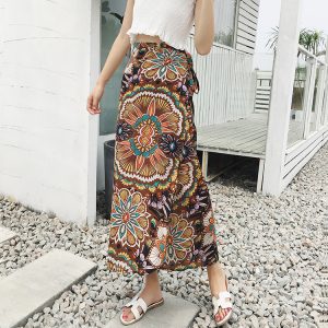 2025 Summer A-Line Floral Beach Skirt for Curvy Hips & Thighs - Irregular Long Design, Perfect for Boho and Y2K Styles