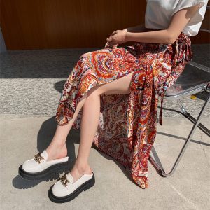 2025 Summer A-Line Floral Beach Skirt for Curvy Hips & Thighs - Irregular Long Design, Perfect for Boho and Y2K Styles