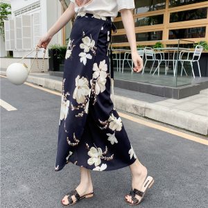 2025 Summer A-Line Floral Beach Skirt for Curvy Hips & Thighs - Irregular Long Design, Perfect for Boho and Y2K Styles