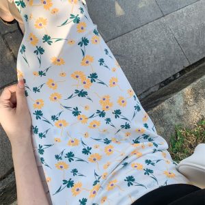 2025 Summer A-Line Floral Beach Skirt for Curvy Hips & Thighs - Irregular Long Design, Perfect for Boho and Y2K Styles