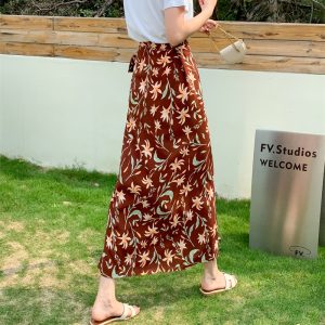 2025 Summer A-Line Floral Beach Skirt for Curvy Hips & Thighs - Irregular Long Design, Perfect for Boho and Y2K Styles