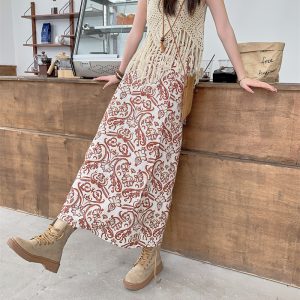 2025 Summer A-Line Floral Beach Skirt for Curvy Hips & Thighs - Irregular Long Design, Perfect for Boho and Y2K Styles