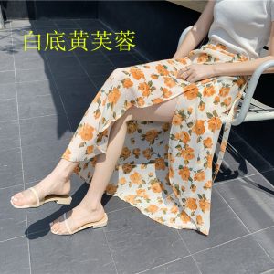 2025 Summer A-Line Floral Beach Skirt for Curvy Hips & Thighs - Irregular Long Design, Perfect for Boho and Y2K Styles