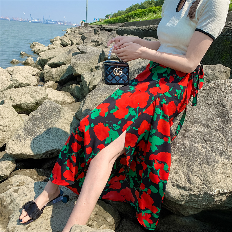 2025 Summer A-Line Floral Beach Skirt for Curvy Hips & Thighs - Irregular Long Design, Perfect for Boho and Y2K Styles 2025 Summer A-Line Floral Beach Skirt for Curvy Hips & Thighs - Irregular Long Design, Perfect for Boho and Y2K Styles