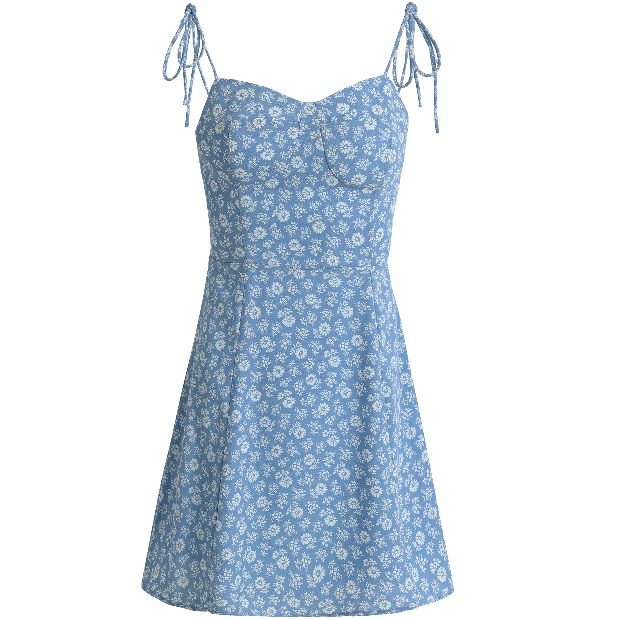 2025 Summer Blue Floral Dress for Petite Women - French-Style Vacation Short Dress