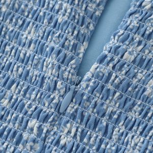 2025 Summer Blue Floral Dress for Petite Women - French-Style Vacation Short Dress