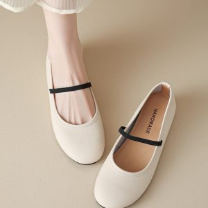 2025 Summer Genuine Leather Flat Hidden Height Mary Jane Shoes for Women in Silver - Stylish Shallow Mouth Size 41