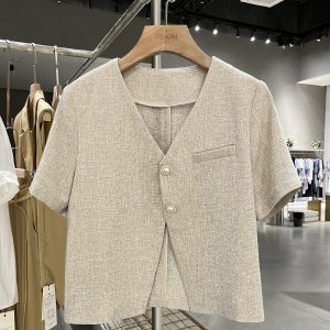 2025 Summer Off-White Women's Vintage High-End Short Suit Jacket - Chic 90s Inspired Design