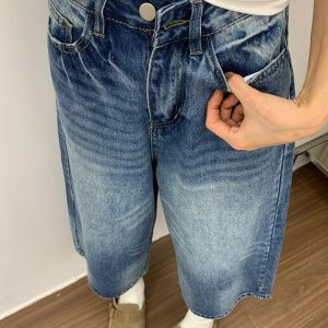 2025 Summer Plus Size American Retro Wide-Leg Jeans for Women - Loose Mid-Length Fashion Pants