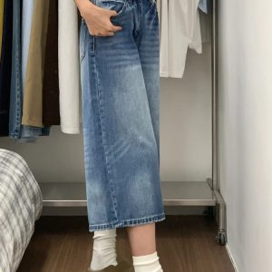 2025 Summer Plus Size American Retro Wide-Leg Jeans for Women - Loose Mid-Length Fashion Pants